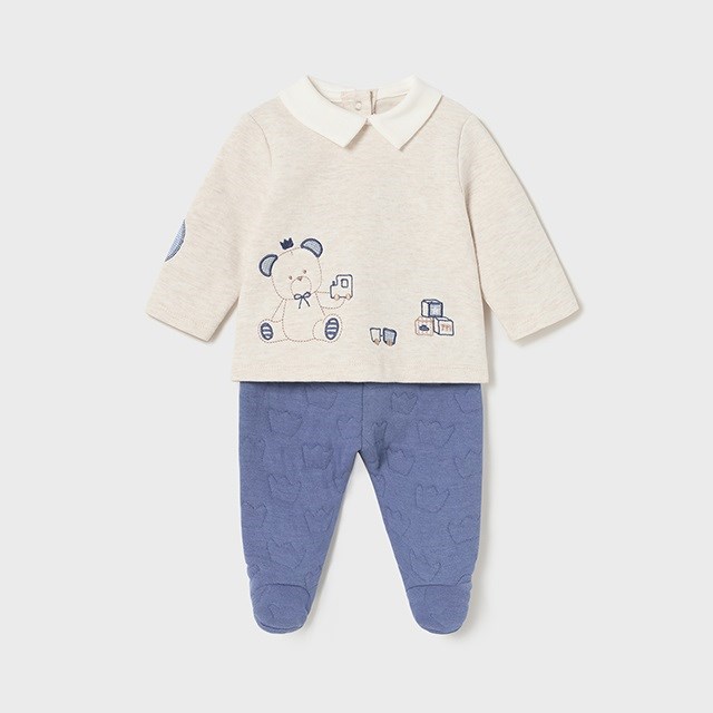 Mayoral Kışlık Erkek Bebek Bluz Patikli Pantolon Set Mavi