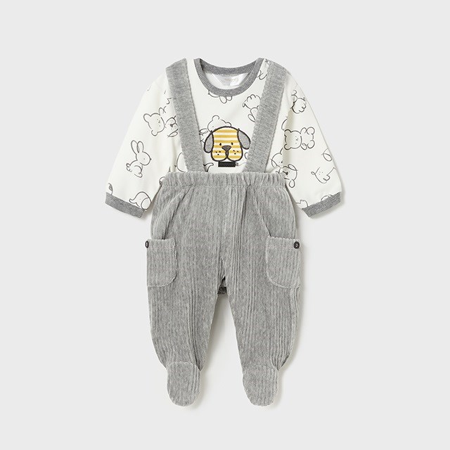 Mayoral Kışlık Erkek Bebek S-shirt Kadife Salopet Set Gri