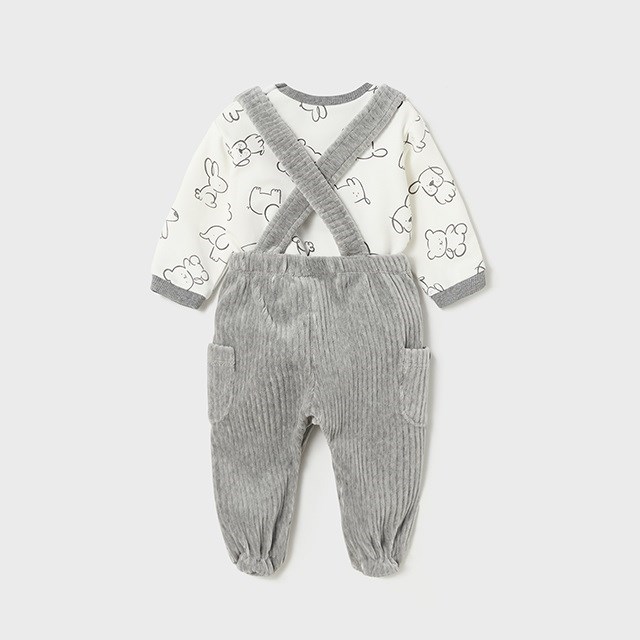 Mayoral Kışlık Erkek Bebek S-shirt Kadife Salopet Set Gri