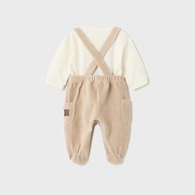 Mayoral Kışlık Erkek Bebek S-shirt Kadife Salopet Set Krem