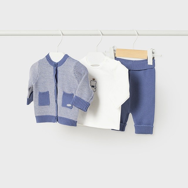 Mayoral Kışlık Erkek Bebek Örme Bluz Ceket Pantolon Set Mavi