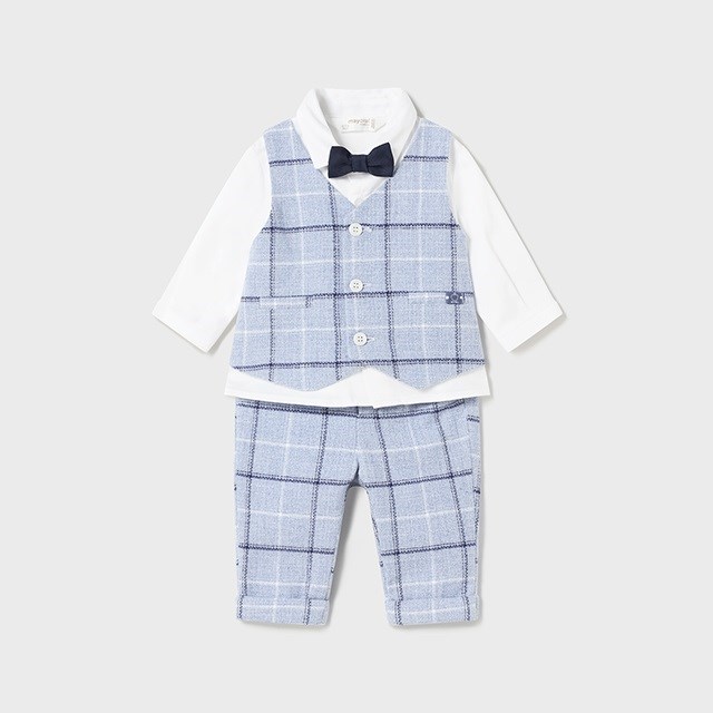 Mayoral Kışlık Erkek Bebek Gömlek Yelek Pantolon Set Mavi