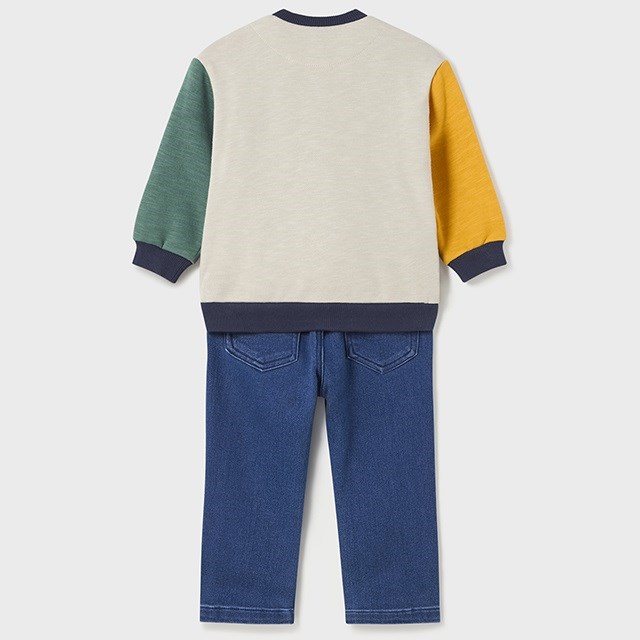 Mayoral Kışlık Erkek Bebek S-shirt Denim Pantolon 2'li Set Krem