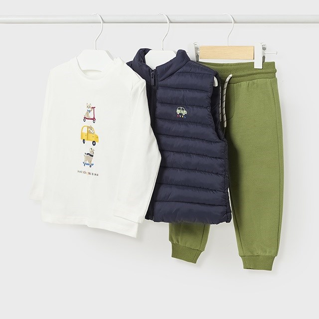 Mayoral Kışlık Erkek Bebek T-shirt Eşofman Alt Yelek Set Mavi