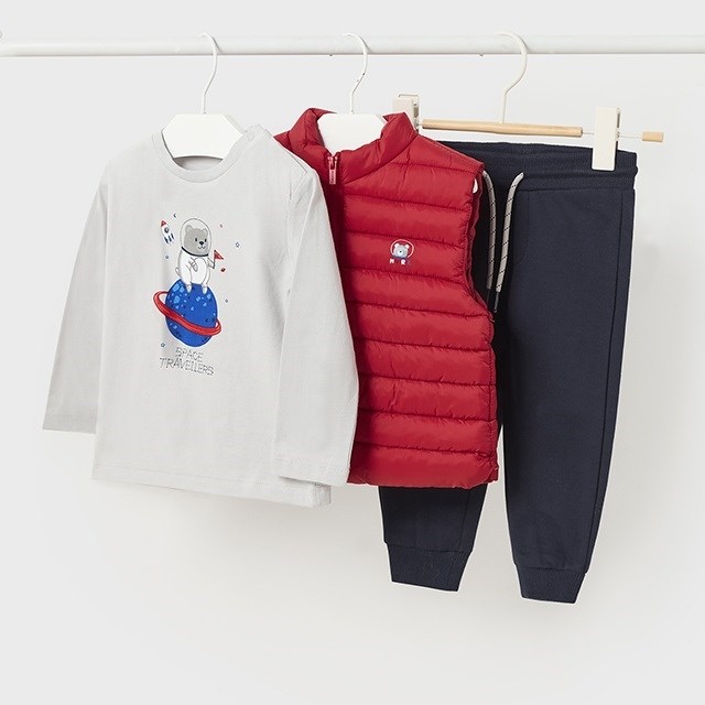 Mayoral Kışlık Erkek Bebek T-shirt Eşofman Alt Yelek Set Kırmızı