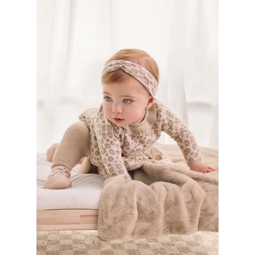 Mayoral Kışlık Kız Bebek Örme Bluz Pantolon 3'lü Set Krem