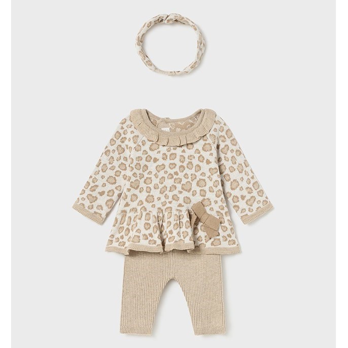 Mayoral Kışlık Kız Bebek Örme Bluz Pantolon 3'lü Set Krem