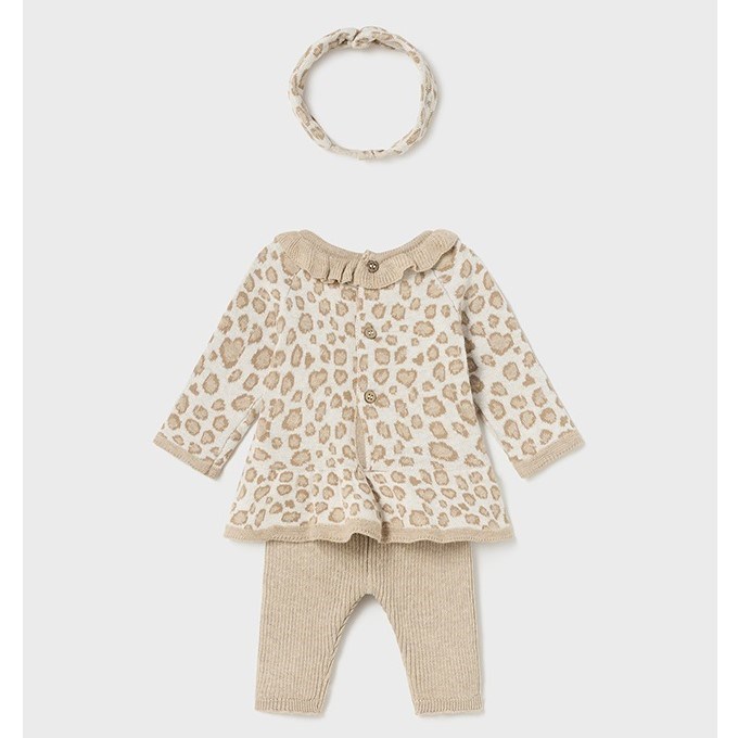 Mayoral Kışlık Kız Bebek Örme Bluz Pantolon 3'lü Set Krem