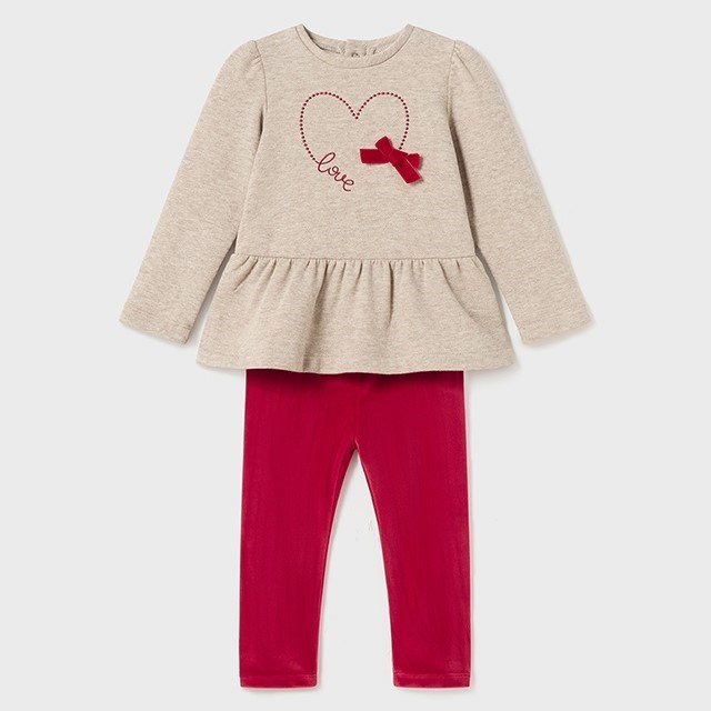 Mayoral Kışlık Kız Bebek S-shirt Kadife Tayt Set Kırmızı