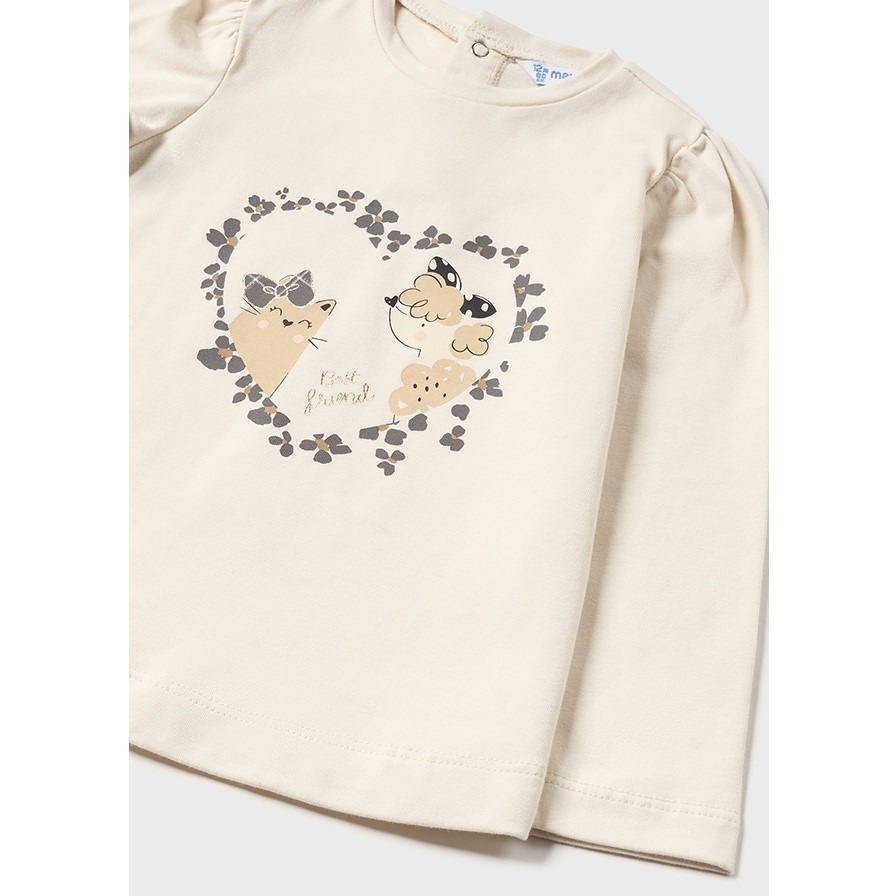 Mayoral Kışlık Kız Bebek S-shirt Tayt Yelek 3'lü Set Krem