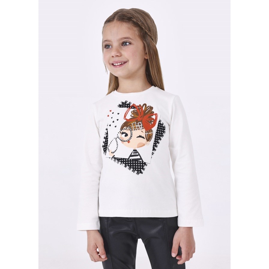 Mayoral Kışlık Kız Uzun Kol T-shirt Beyaz
