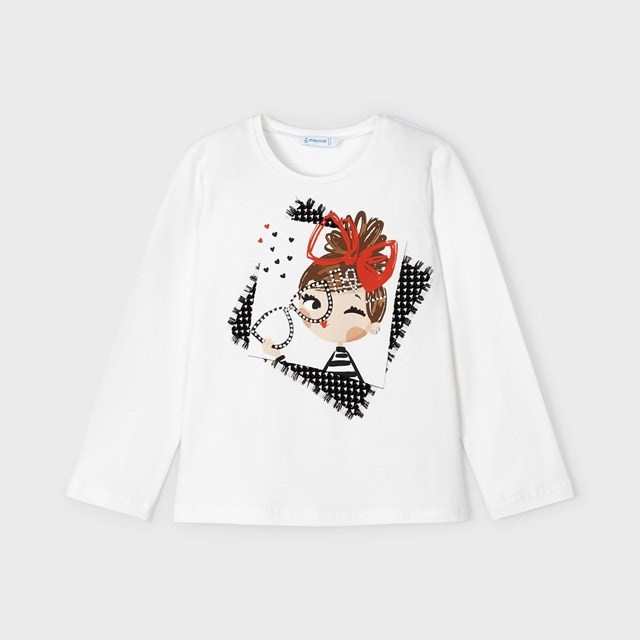 Mayoral Kışlık Kız Uzun Kol T-shirt Beyaz
