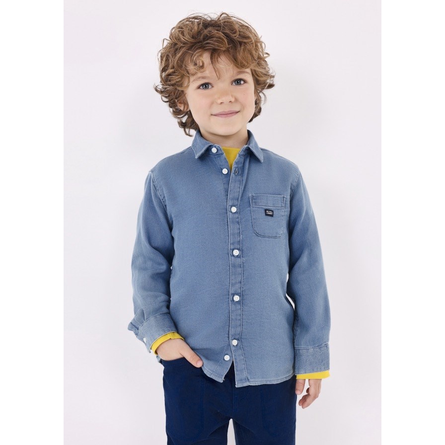 Mayoral Kışlık Erkek Uzun Kol Yumuşak Denim Gömlek Mavi