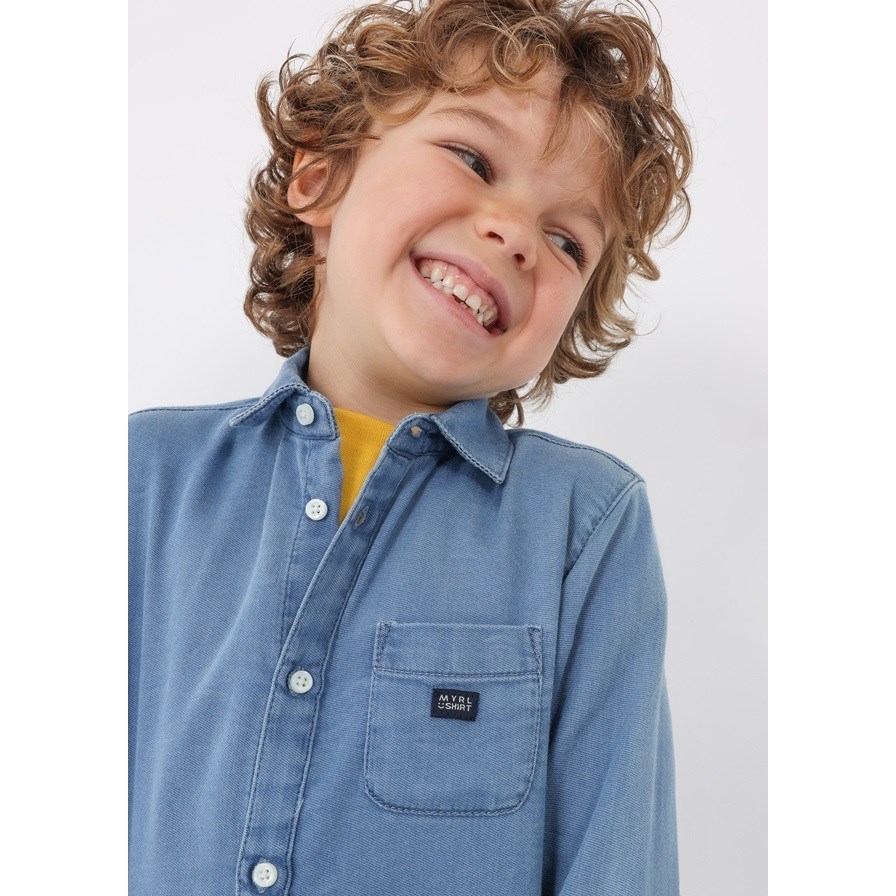 Mayoral Kışlık Erkek Uzun Kol Yumuşak Denim Gömlek Mavi