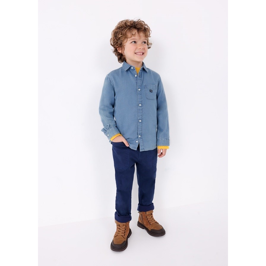 Mayoral Kışlık Erkek Uzun Kol Yumuşak Denim Gömlek Mavi