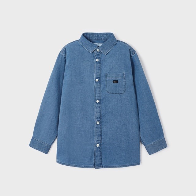 Mayoral Kışlık Erkek Uzun Kol Yumuşak Denim Gömlek Mavi