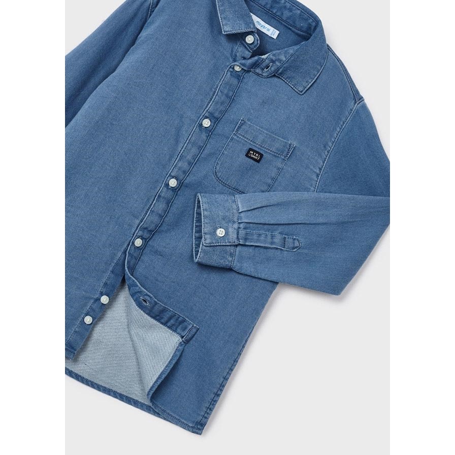 Mayoral Kışlık Erkek Uzun Kol Yumuşak Denim Gömlek Mavi