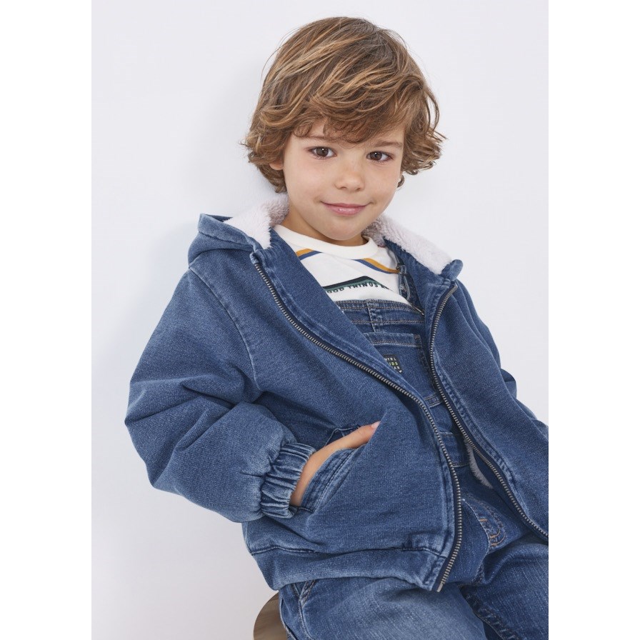 Mayoral Kışlık Erkek Kapşonlu Kürklü Denim Ceket Mavi
