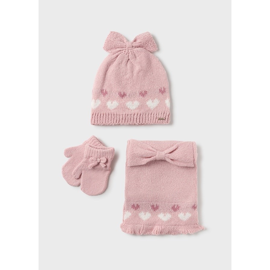 Mayoral Kışlık Kız Bebek Bere Atkı 3'lü Set Pembe
