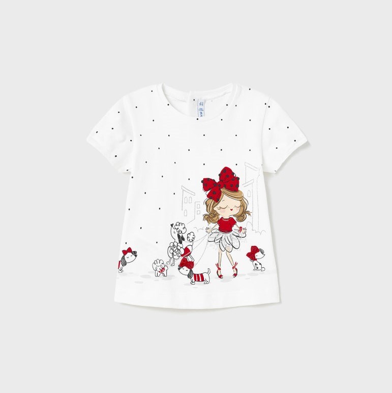 Mayoral Yazlık Kız Bebek Kısa Kol T-shirt Beyaz
