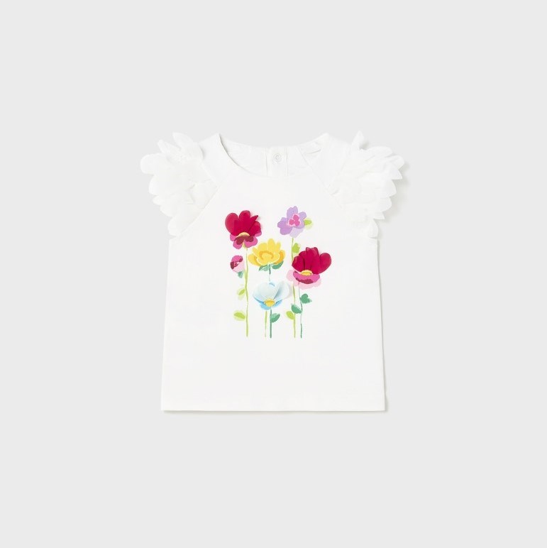 Mayoral Yazlık Kız Bebek Kısa Kol T-shirt Beyaz