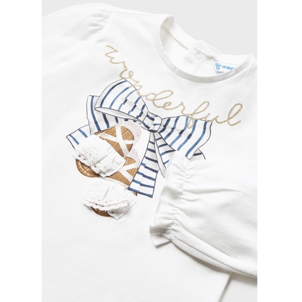 Mayoral Yazlık Kız Bebek Uzun Kol T-shirt Beyaz
