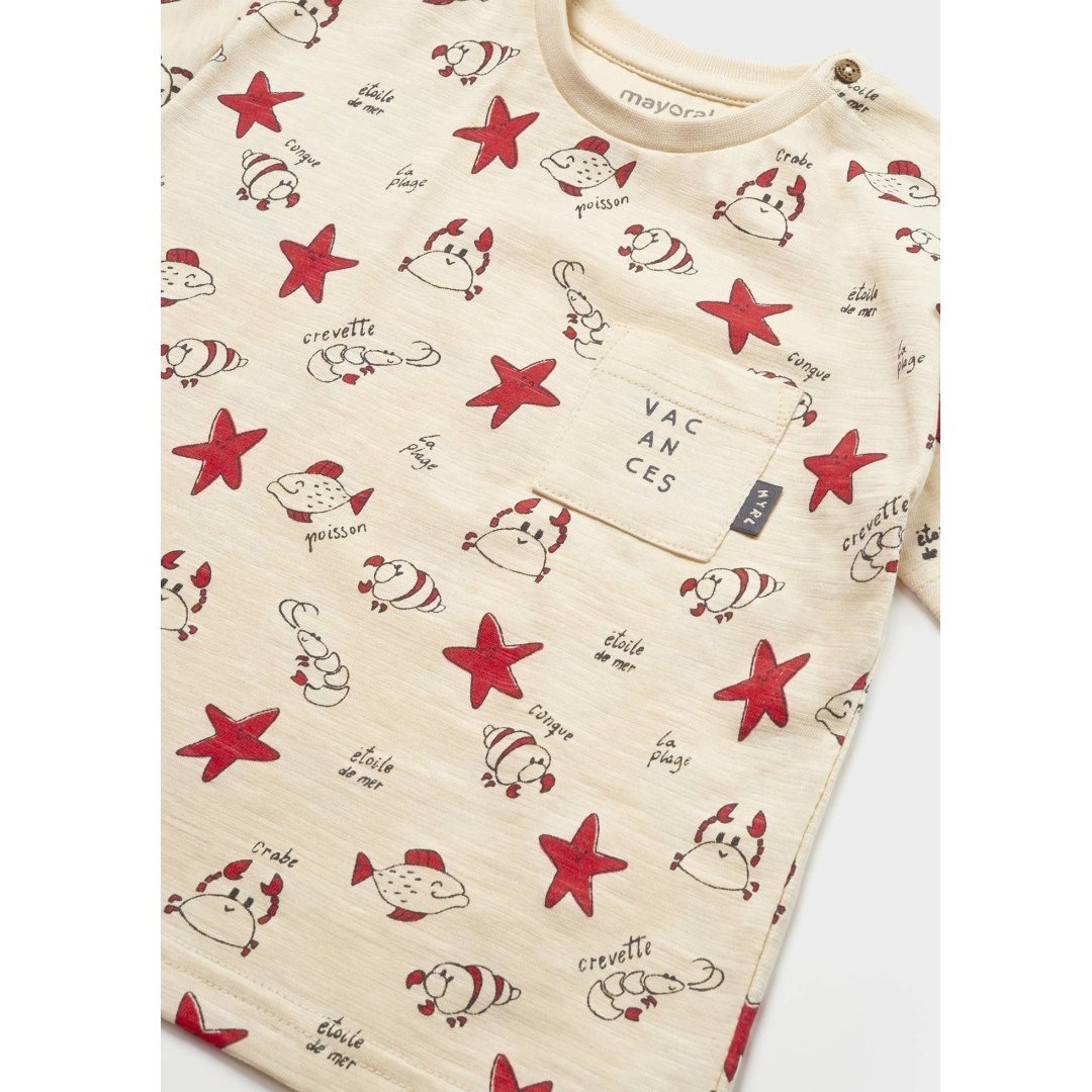 Mayoral Yazlık Erkek Bebek Kısa Kol T-shirt Krem