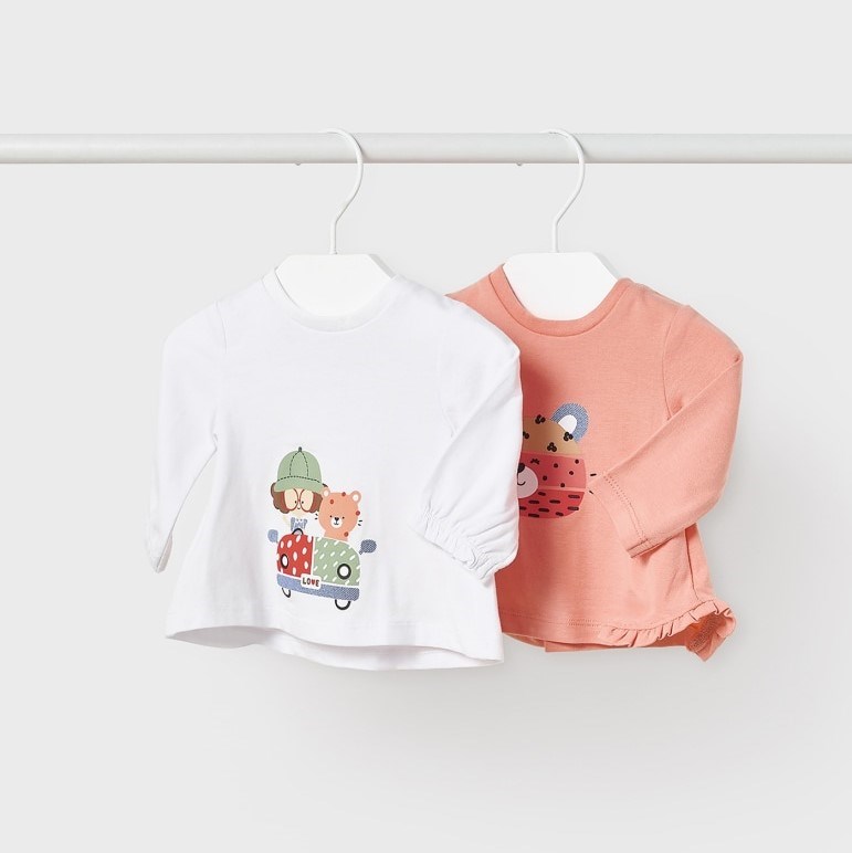 Mayoral Yazlık Kız Bebek Uzun Kol T-shirt 2'li Set Pembe