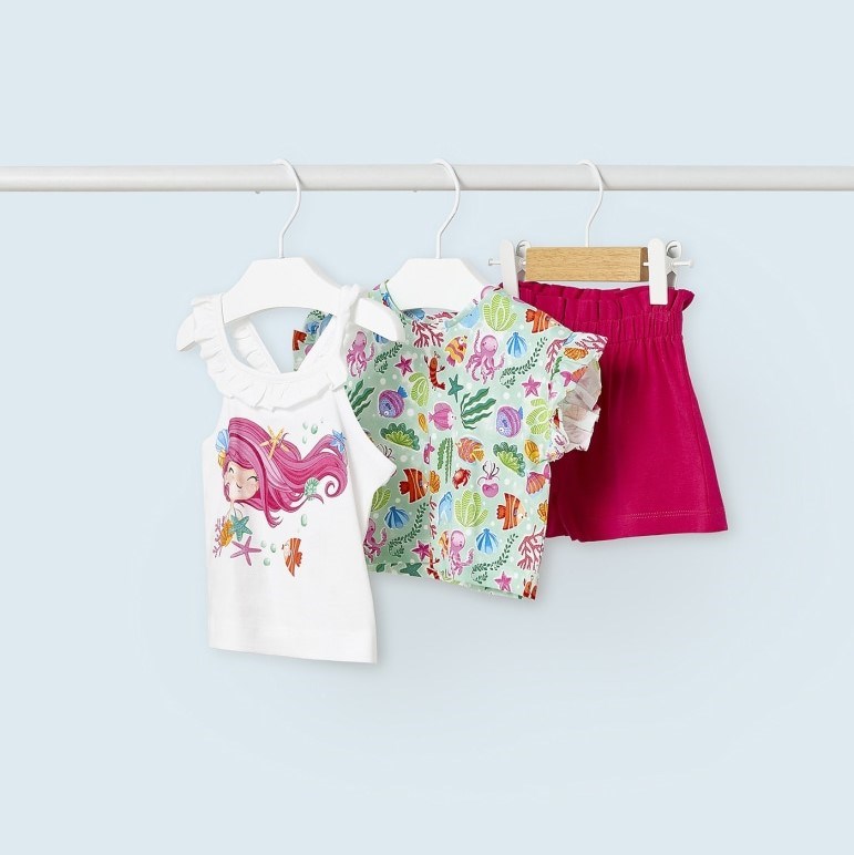 Mayoral Yazlık Kız Bebek T-shirt Şort 3'lü Set Pembe
