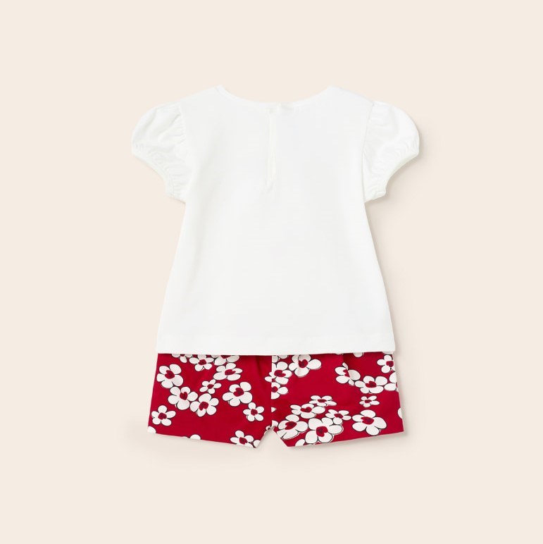 Mayoral Yazlık Kız Bebek T-shirt Şort 2'li Set Kırmızı