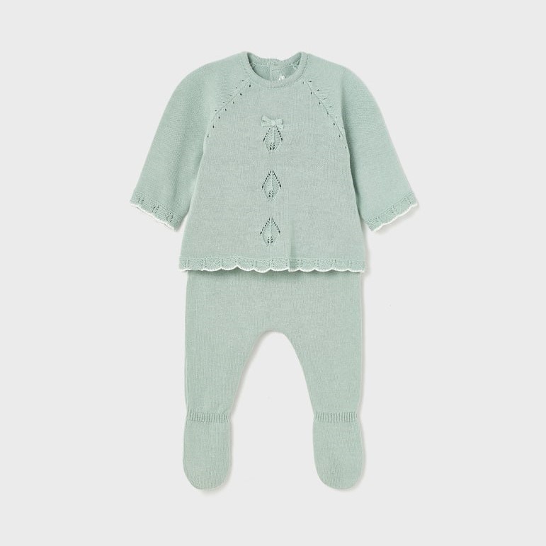 Mayoral Yazlık Kız Bebek Örme Patikli Pantolon Bluz 2'li Set Yeşil