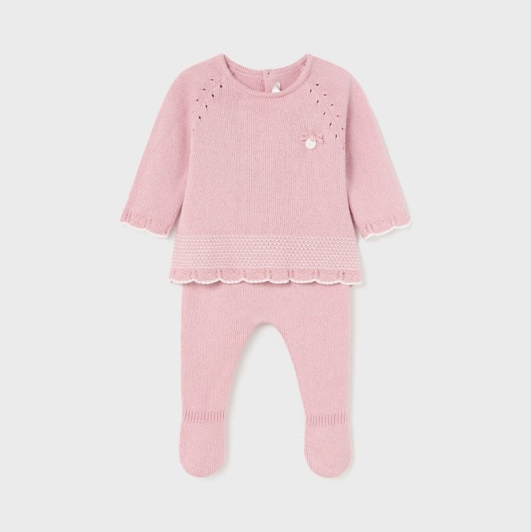 Mayoral Yazlık Kız Bebek Örme Patikli Pantolon Bluz 2'li Set Pembe