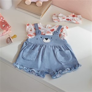 Mayoral Yazlık Kız Bebek Kısa Tulum Bandana Set