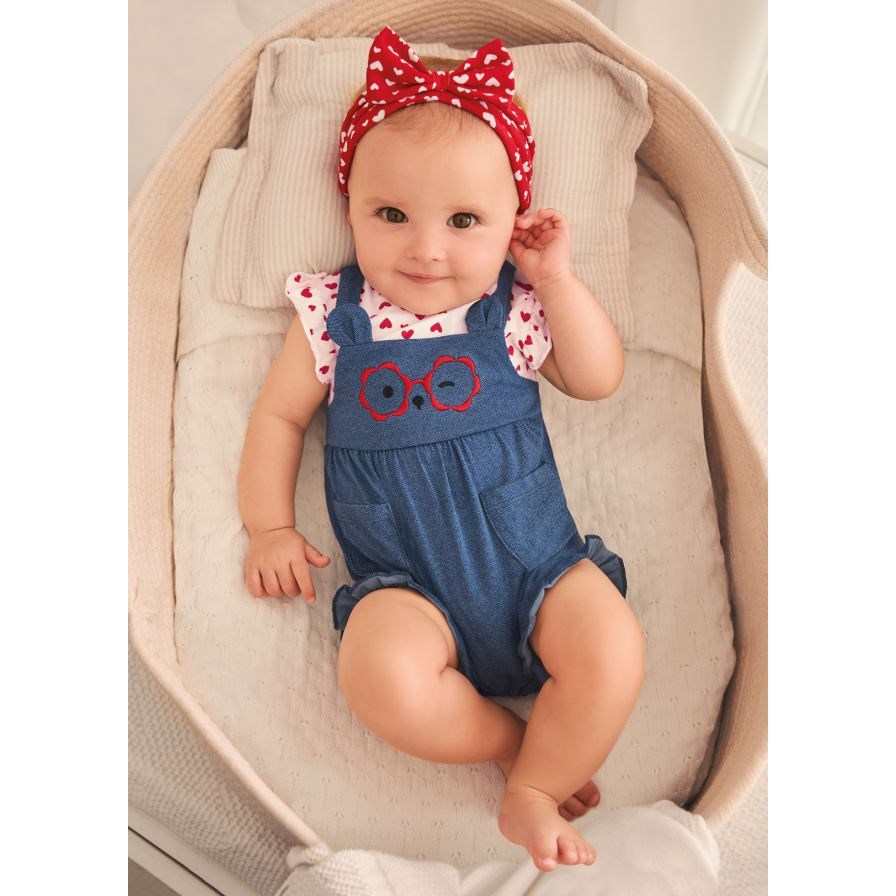 Mayoral Yazlık Kız Bebek Kısa Tulum Bandana Set Kırmızı
