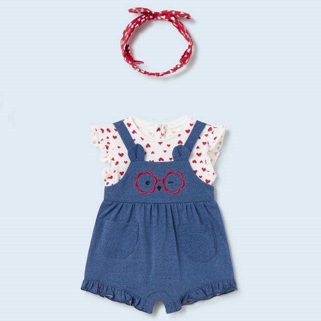 Mayoral Yazlık Kız Bebek Kısa Tulum Bandana Set Kırmızı