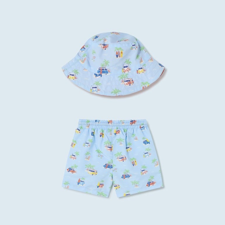 Mayoral Yazlık Erkek Bebek Şort Mayo Şapka Set Mavi