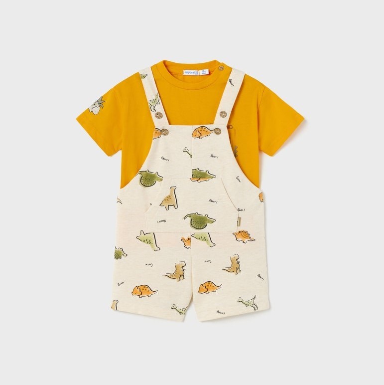 Mayoral Yazlık Erkek Bebek Kısa Kol T-shirt Salopet Tulum Set Turuncu