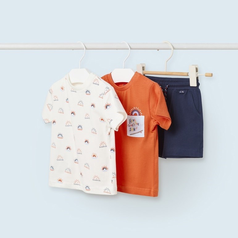 Mayoral Yazlık Erkek Bebek T-shirt Şort 3'lü Set Turuncu
