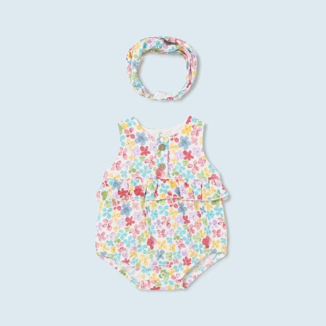 Mayoral Yazlık Kız Bebek Kısa Tulum Bandana Set Mavi