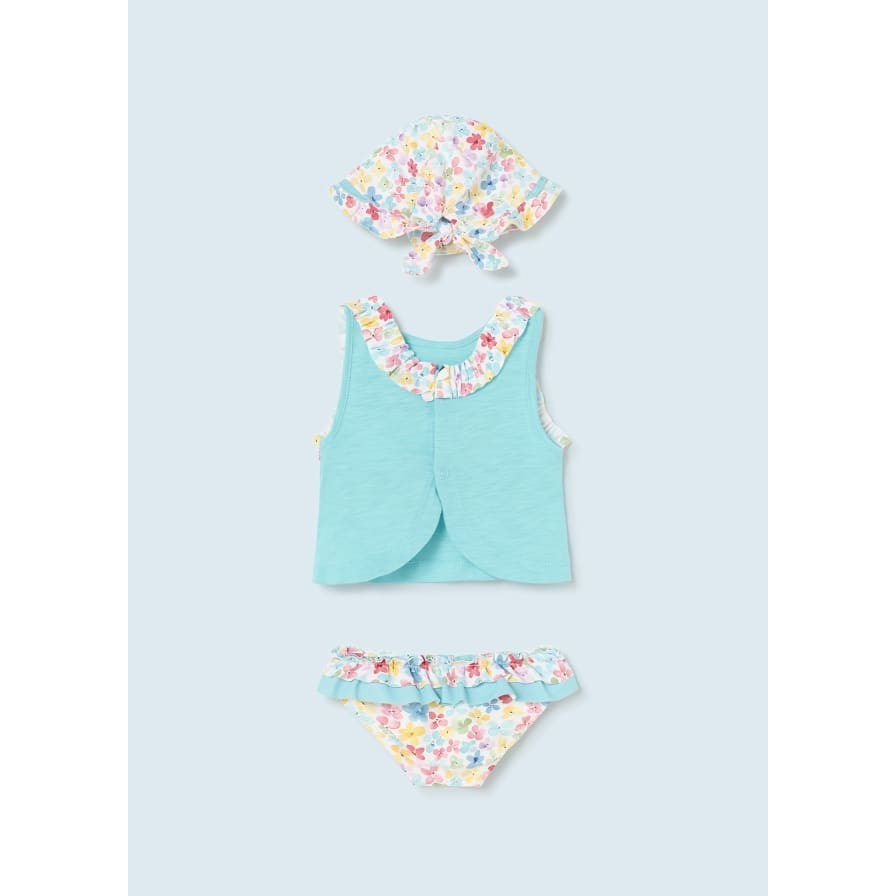 Mayoral Yazlık Kız Bebek Bluz Mayo Şapka Set Mavi