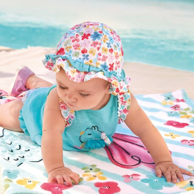 Mayoral Yazlık Kız Bebek Bluz Mayo Şapka Set Mavi