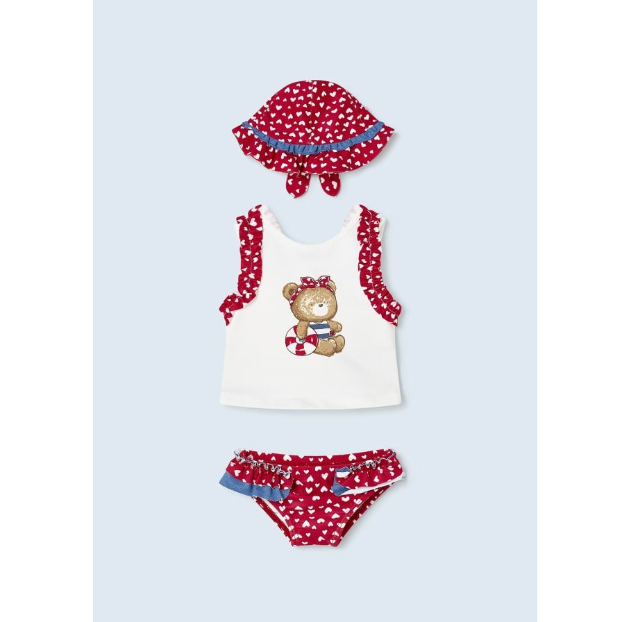 Mayoral Yazlık Kız Bebek Bluz Mayo Şapka Set Kırmızı
