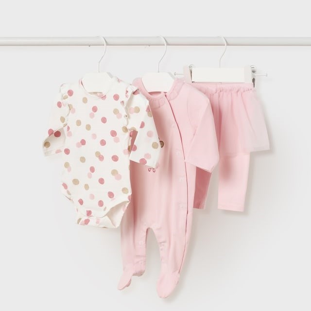 Mayoral Yazlık Kız Bebek Body Tulum 3'lü Set Pembe
