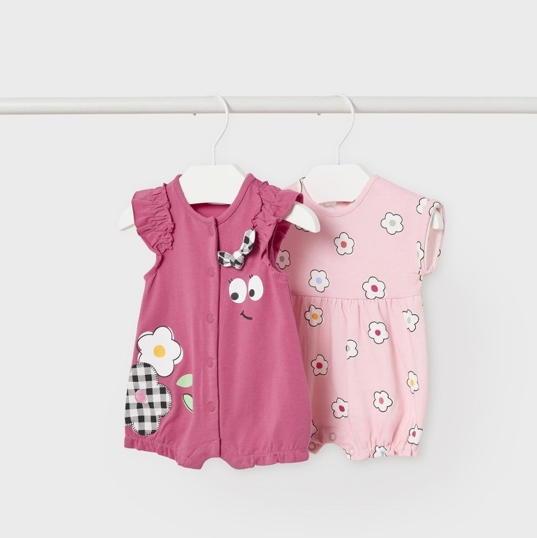 Mayoral Yazlık Kız Bebek Kısa Tulum 2'li Set Pembe
