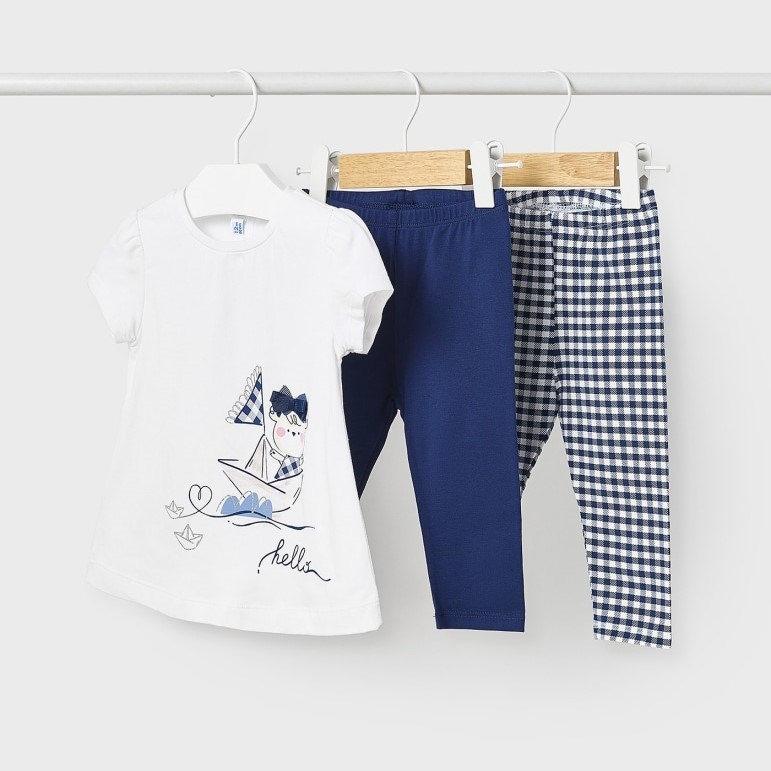Mayoral Yazlık Kız Bebek T-shirt Tayt 3'lü Set Koyu Mavi