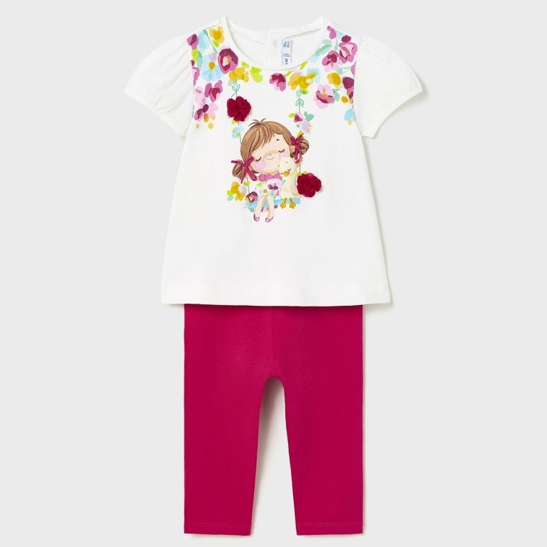 Mayoral Yazlık Kız Bebek T-shirt Tayt 2'li Set Pembe