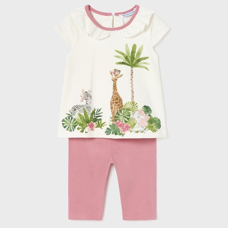 Mayoral Yazlık Kız Bebek T-shirt Tayt 2'li Set Pembe