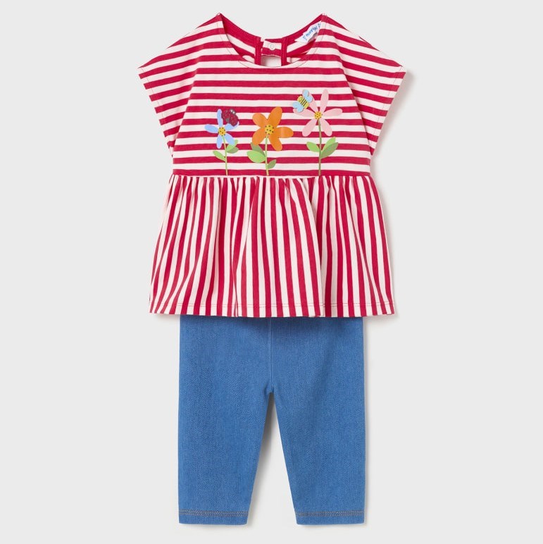 Mayoral Yazlık Kız Bebek T-shirt Tayt 2'li Set Kırmızı