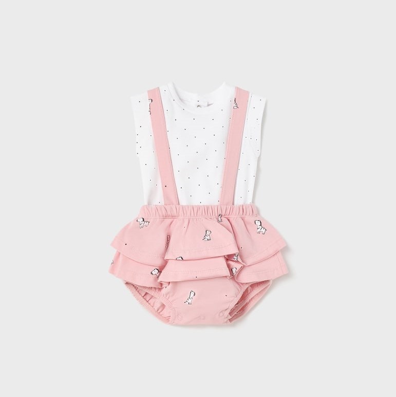 Mayoral Yazlık Kız Bebek Kısa Elbise Tulum Set Pembe