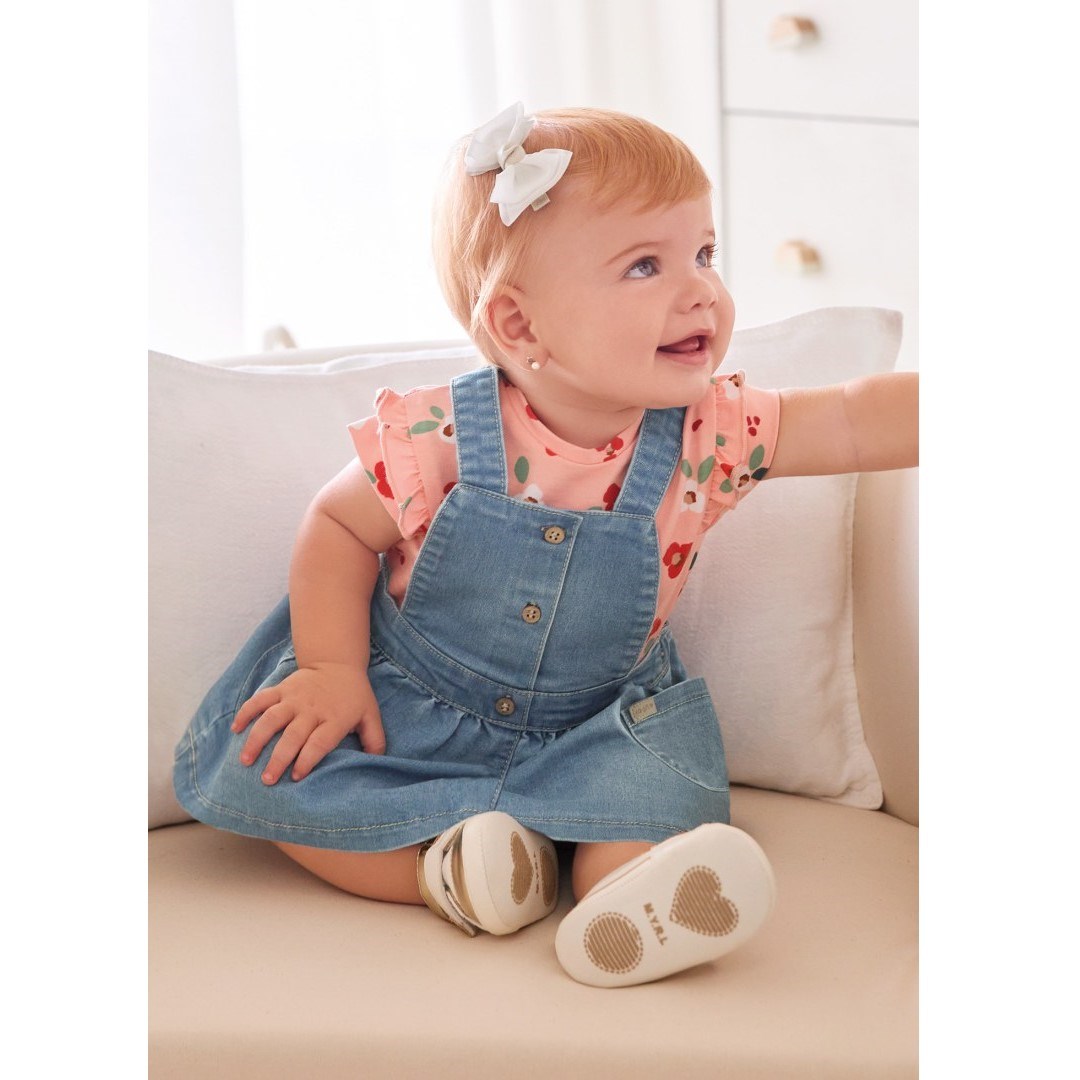 Mayoral Yazlık Kız Bebek Bluz Denim Salopet Pembe